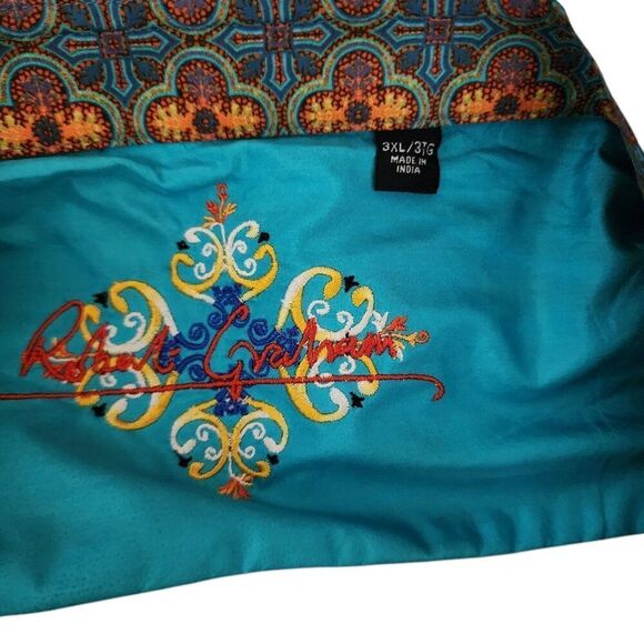 Robert Graham Striped Button Up Dress Shirt Multi Mens Size 3XL Blue Flip Cuff - Picture 7 of 12